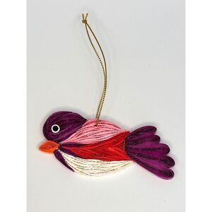 Handmade Paper Quilled Bird Ornament Purple Pink Red White Hanging Decoration